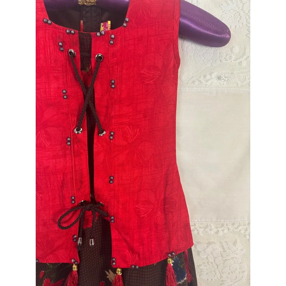 Little Girl's Vintage Red+Brown Folk‎ Dress